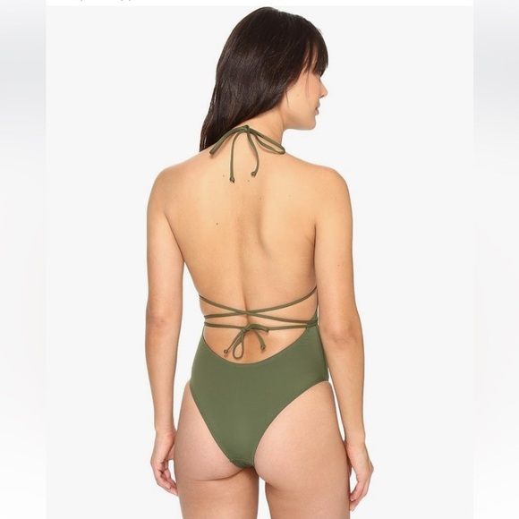 L*Space Pamela Jungle Green Tie Around Halter One Piece Swimsuit - Picture 3 of 7
